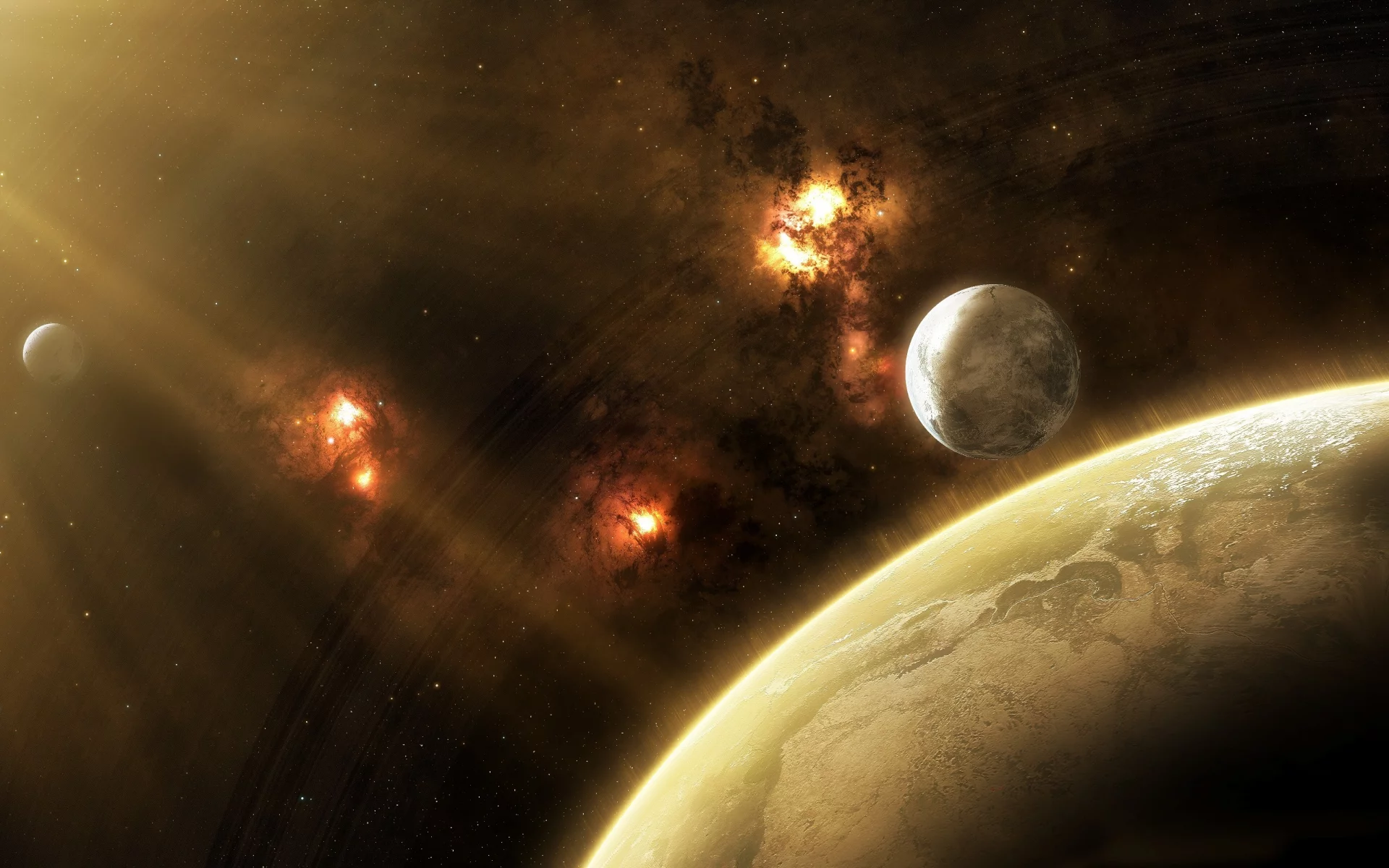 nebula, атмосфера, туманность, звезды, спутники, планета