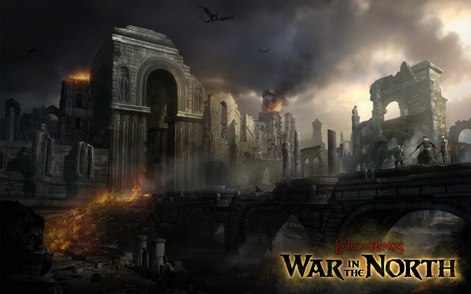 назгул, руины, ringwraith, osgiliath, wall, пожар, nazgul, war in the north, война севера, game wallpapers, the lord of the rings, властелин колец, осгилиат