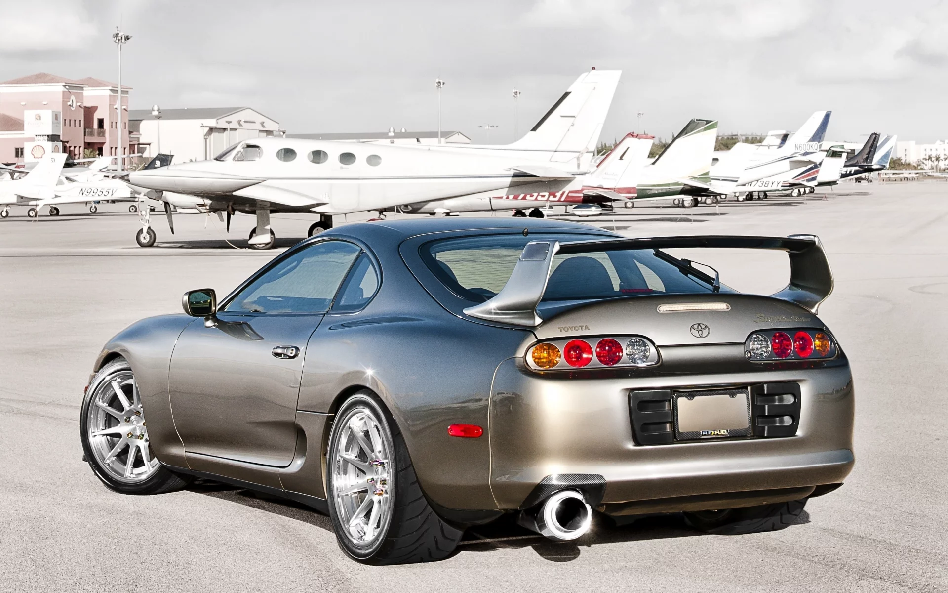 серая, тоёта, небо, supra, самолёты, супра, аэродром, toyota