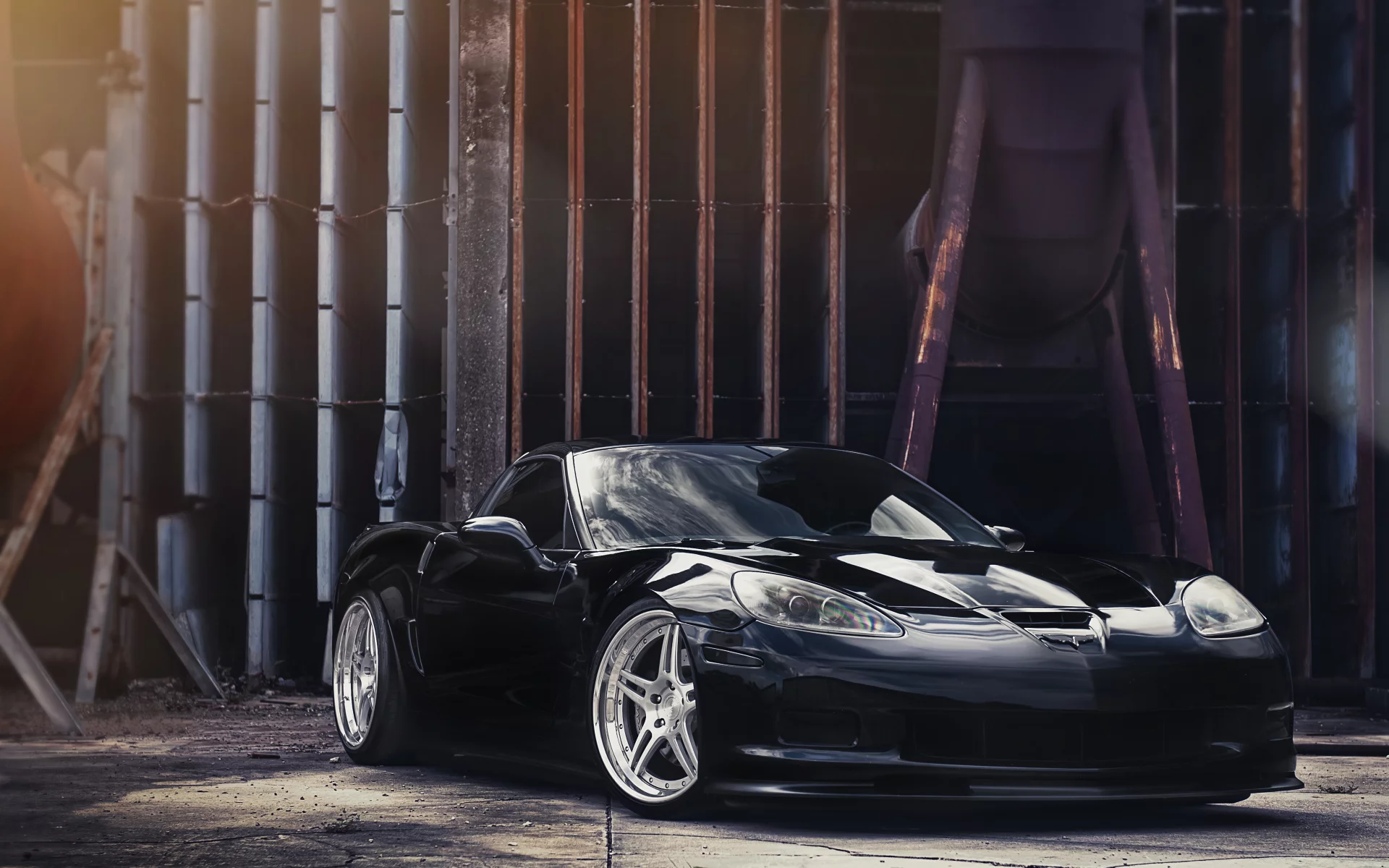 z06, chevrolet, corvette, чёрный, black, отражение, шевроле, корвет