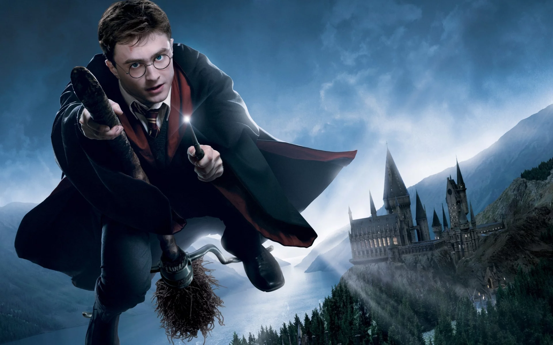 hogwarts, гарри поттер и орден феникса, полёт, daniel radcliffe, harry potter 5, метла, хогвартс, harry potter and the order of the phoenix, палочка