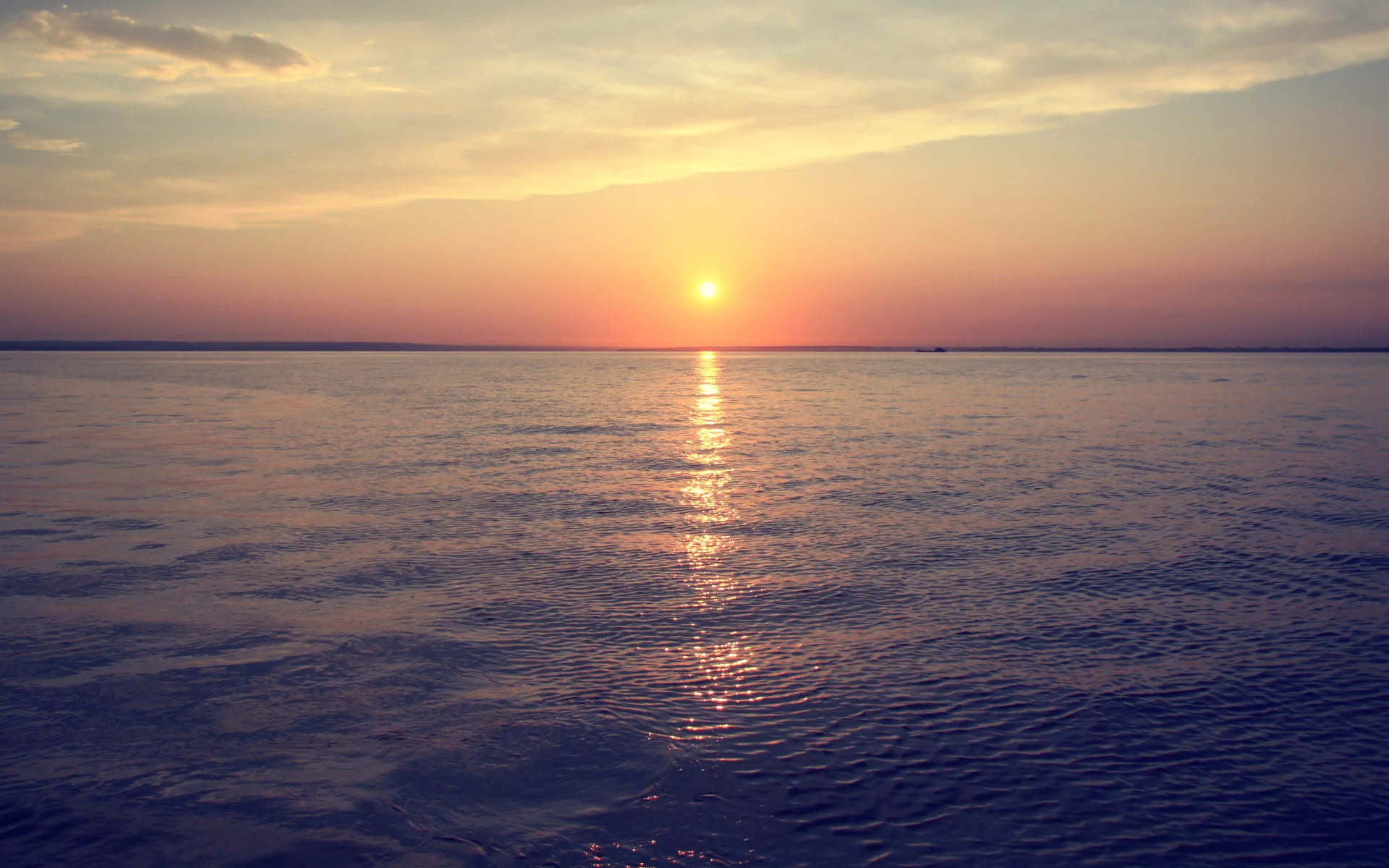 закат, река, море, вода, солнце