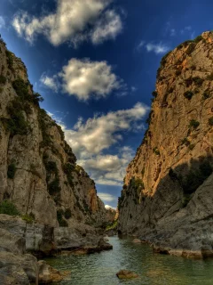 река, небо, вода, облака, горы