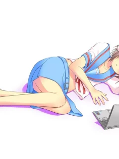 наушники, девочка, ноутбук, nagato yuki, аниме, настроение