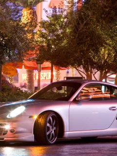 огни, porsche, 911, turbo, вечер, город