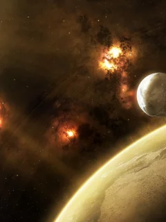 nebula, атмосфера, туманность, звезды, спутники, планета