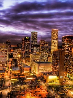 hdr, ночь, город, небоскребы, огни