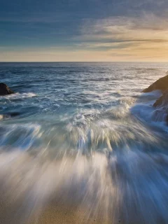 скала, вода, камни, закат, море, природа, пляж, волна, песок