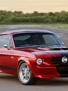 полосы, mustang, фары, дорога