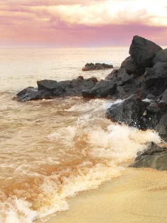 море, небо, природа, волны, рассвет, песок, берег, камни, скалы, пляж, утро