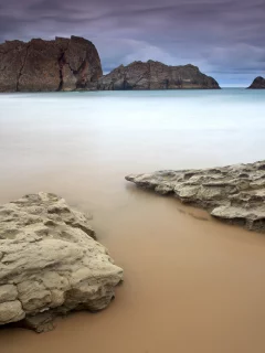 берег, скалы, вечер, камни, тучи, море