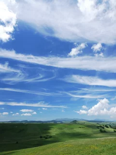 облака, поля, небо, долина