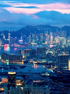 hong kong, вечер, огни