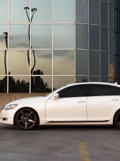 отражение, лексус, lexus gs, здание, парковка