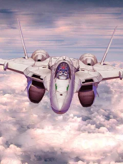 истребитель, небо, macross frontier, облака, авиация