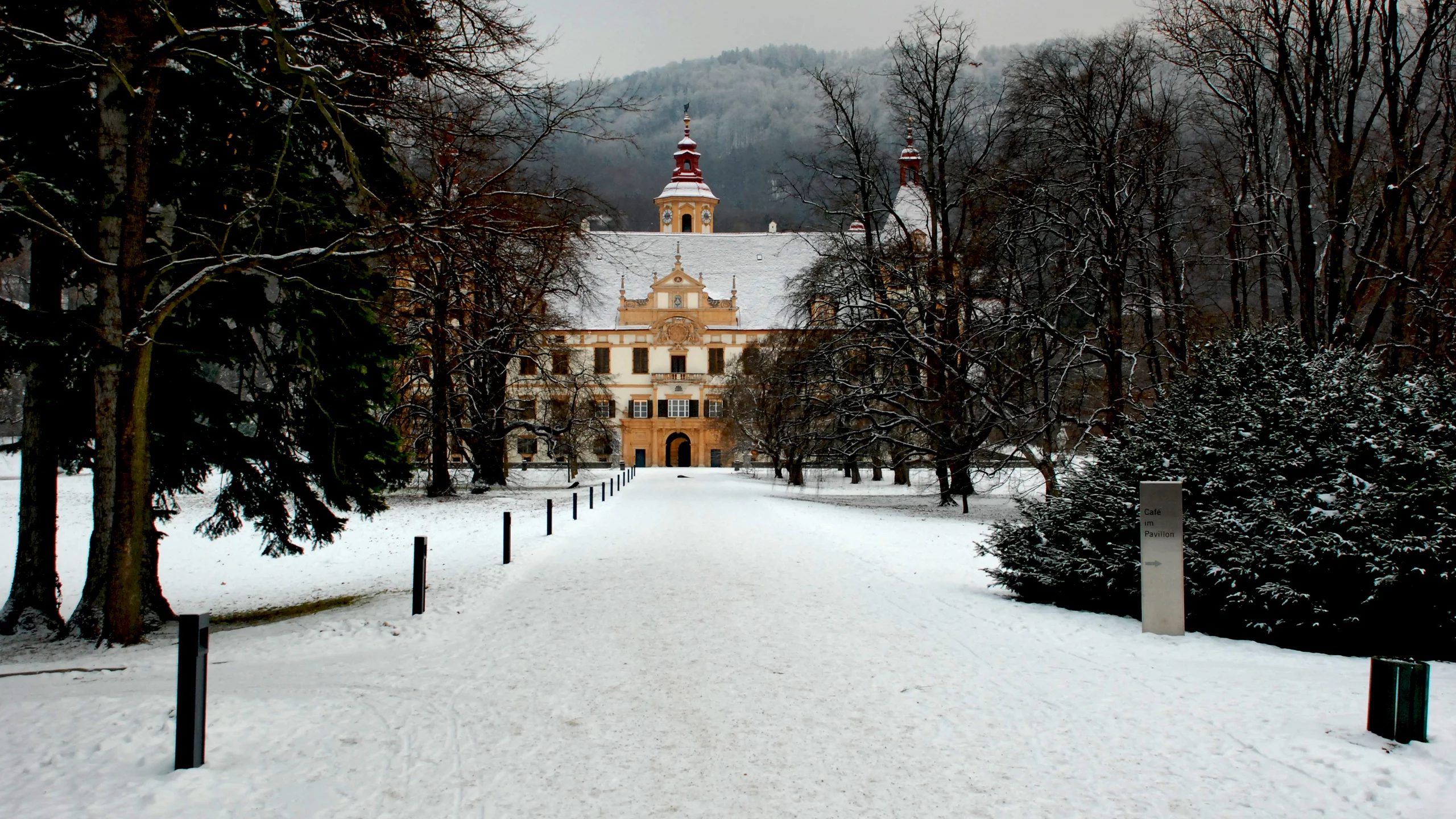 грац, austria, зима, австрия, дворец, лес, palace, парк, замок, дворец-замок эггенберг, castle, eggenberg, ёлочки, schloss