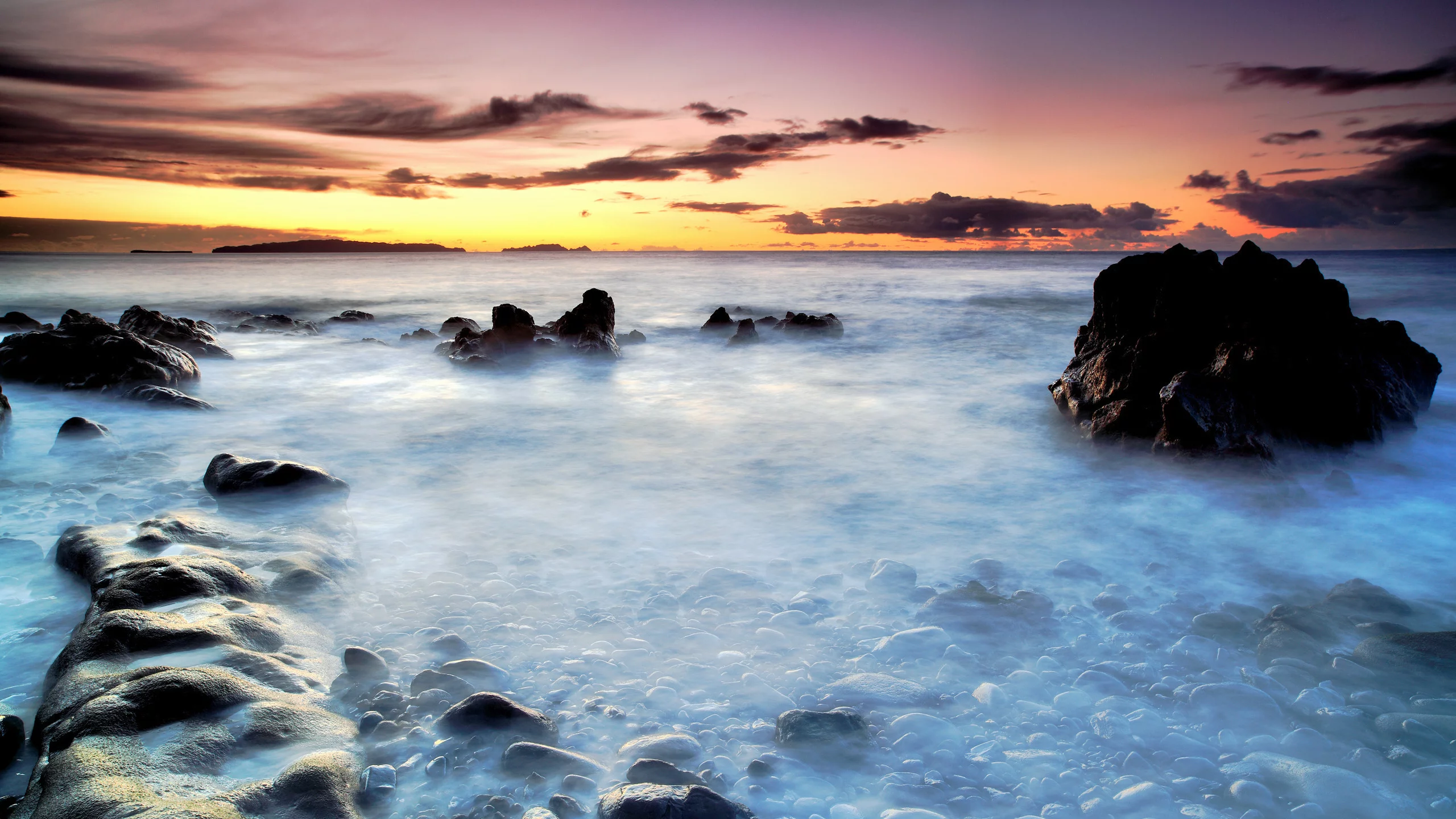 misty water, море, закат