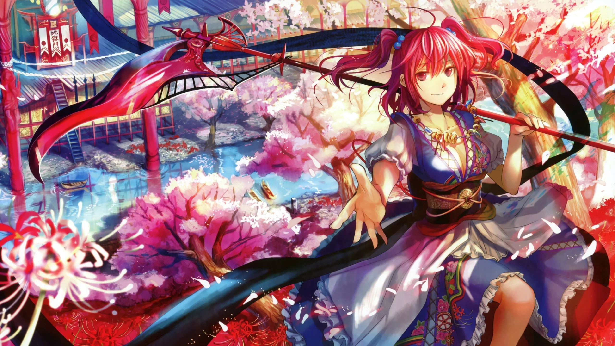 арт, fujiwara, komachi onozuka, аниме, touhou, оружие, девушка