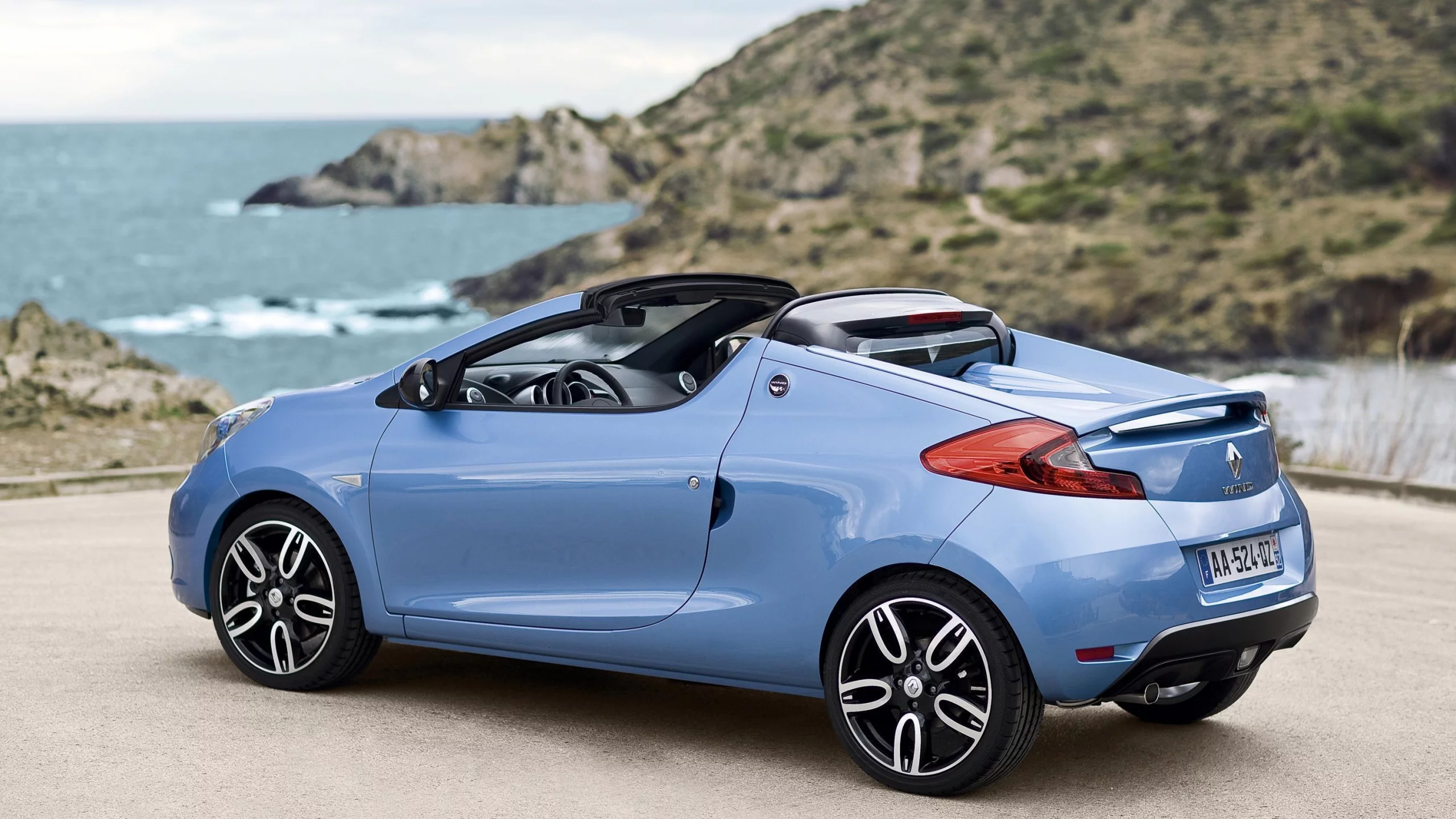 фон, море, кабриолет, renault wind, диски
