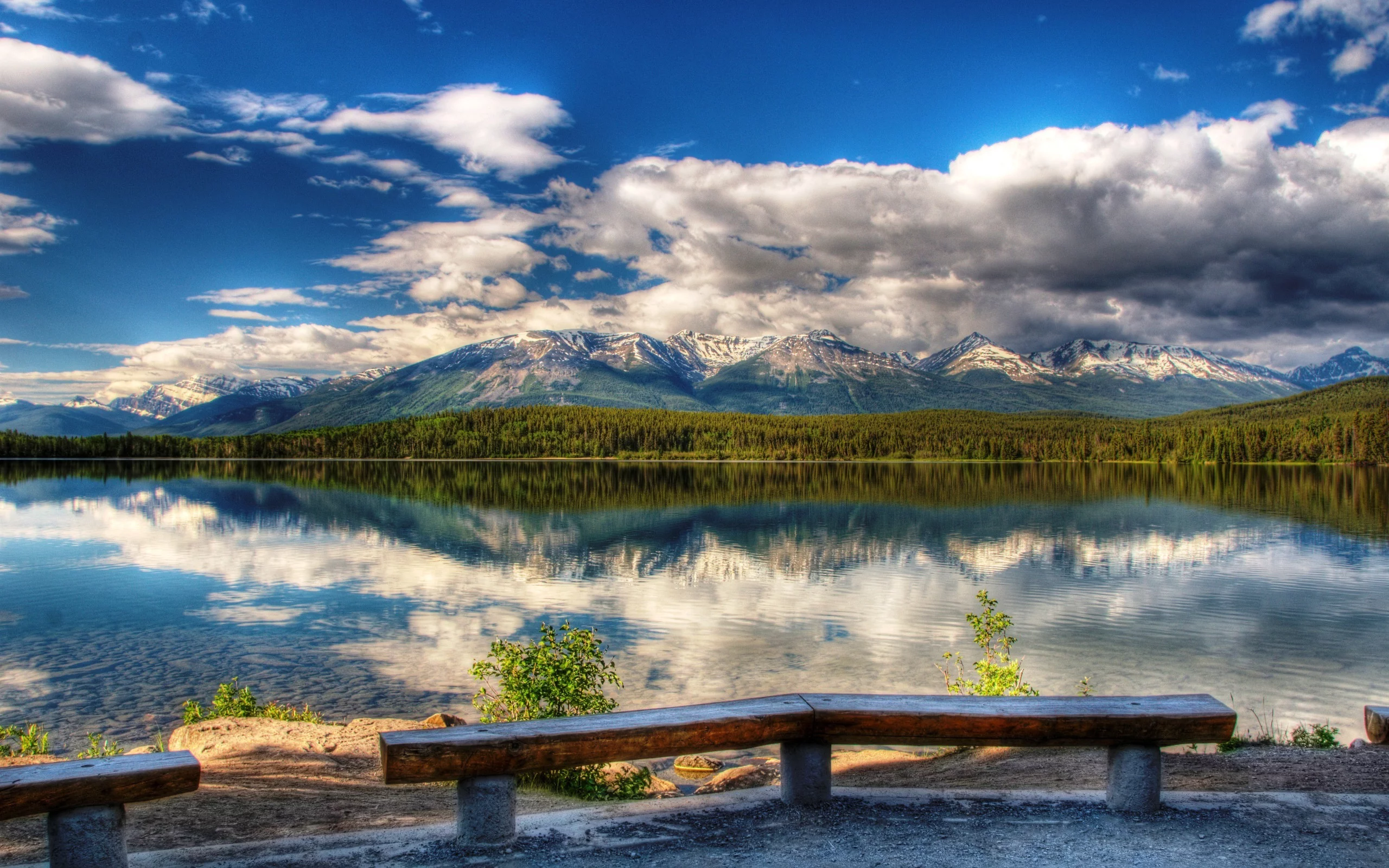 отражение, hdr, природа, горы, лес, озеро