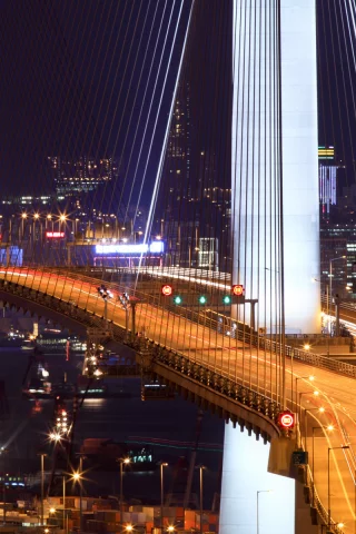 огни, hong kong, гонконг, stonecutter bridge, мост, ночь