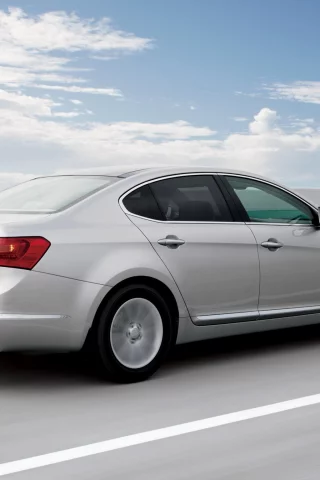 киа, скорость, kia, cepeбристая, каденза, небо, задняя часть, silvery, cadenza