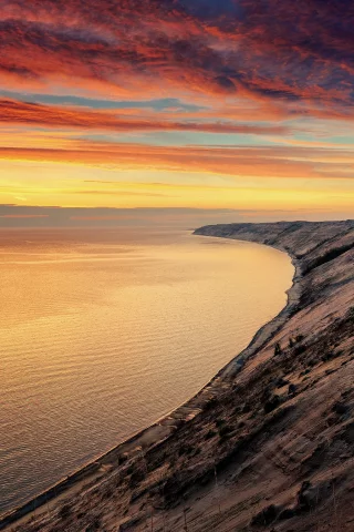закат, гладь, склон, вода, небо