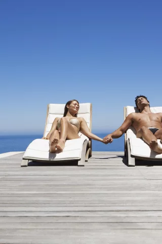 море, обои, небо, шезлонг, он, она, relax