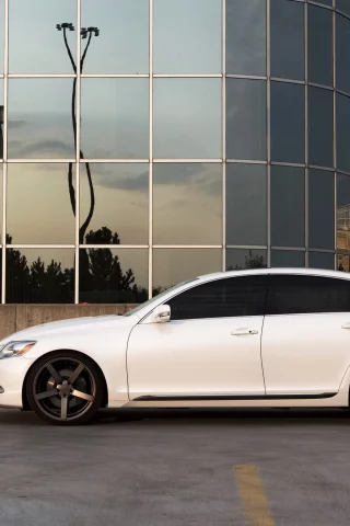 отражение, лексус, lexus gs, здание, парковка