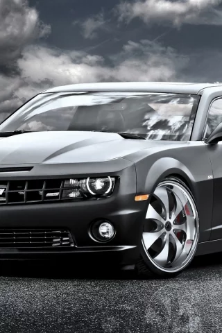 chevrolet, небо, облака, колеса, фары, camarro, камарро, суперкар, шевроле, асфальт