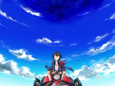 симон, ветер, бурильщик, робот, аниме, облака, парень, tengen toppa gurren lagann, anime, поверхность, небо