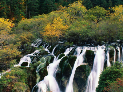 лес, осень, китай, природа, водопад