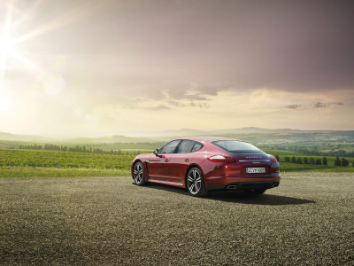 porsche, дорогаб долинаб красный, солнце, panamera