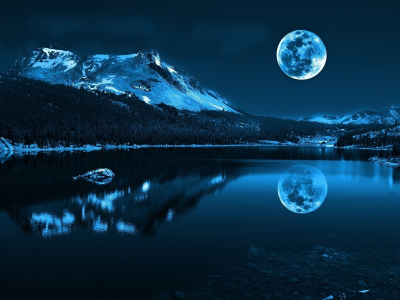 ночь, гора, луна