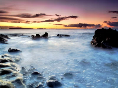 misty water, море, закат