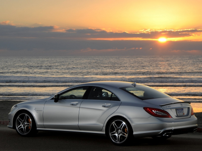 вечер, фото, море, benz cls63 amg, машины, mercedes, мерседес, тачки