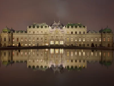 огни, вена, австрия, upper belvedere, дворец бельведер, ночь, дворец, palace