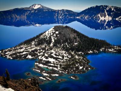 озеро, горы, кратер вулкана, oregon, crater lake, лес