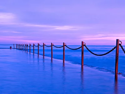 прилив, море, сиреневый, закат