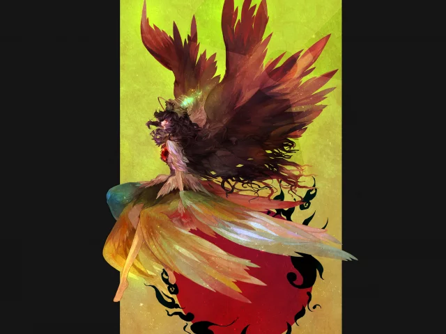 крылья, touhou, солнце, тоха