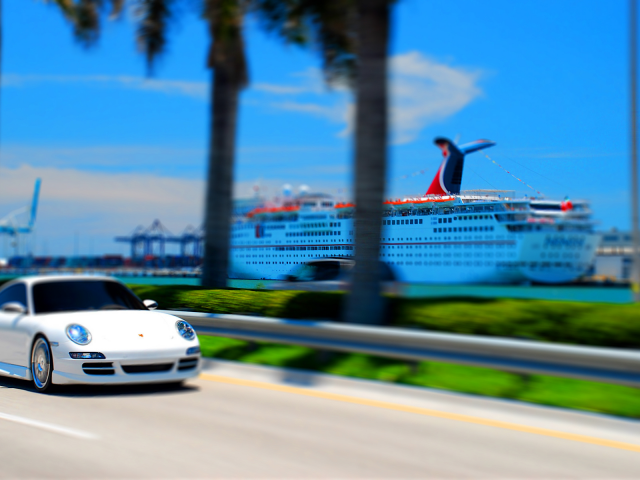 porsche, море, 911, tilt shift, река, tilt-shift, красота, дорога