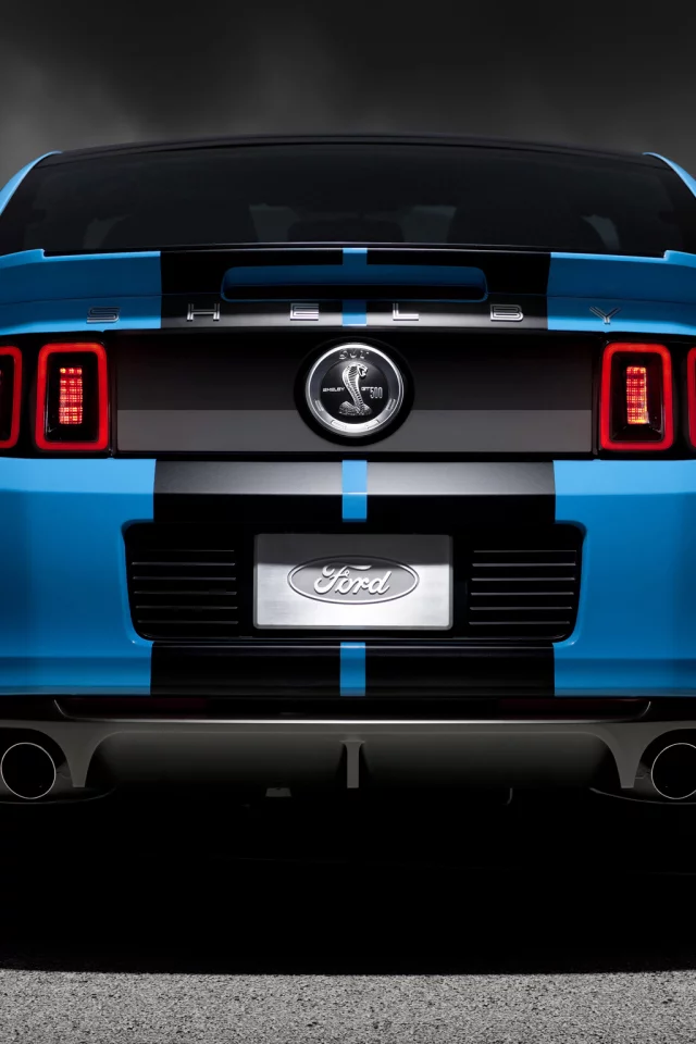 gt500, шелби, blue, задняя часть, ford, синий, мустанг, shelby, спортивные полосы, форд, mustang