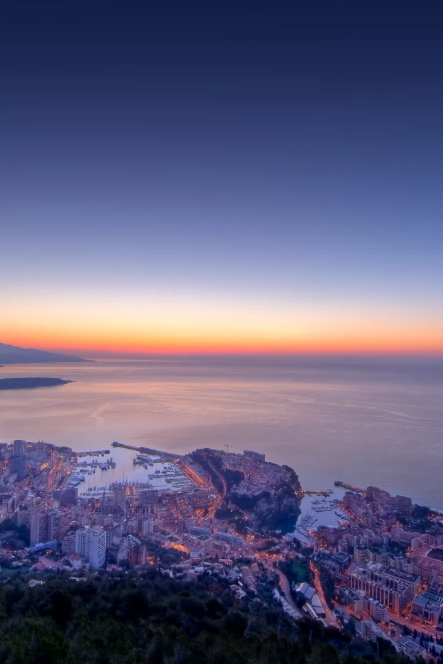 море, monaco, огни, побережье