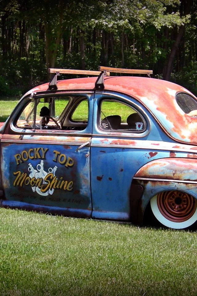 rat style, автомобиль, ретро, трава, ржавый, пневмо, газон