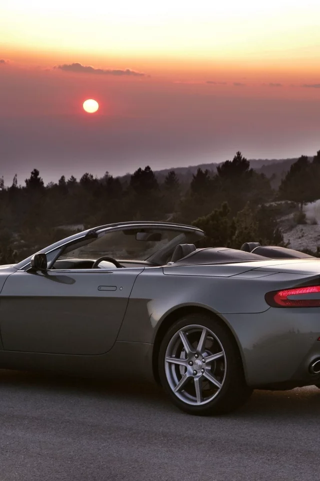 v8, aston martin, вечер, vantage, закат, roadster