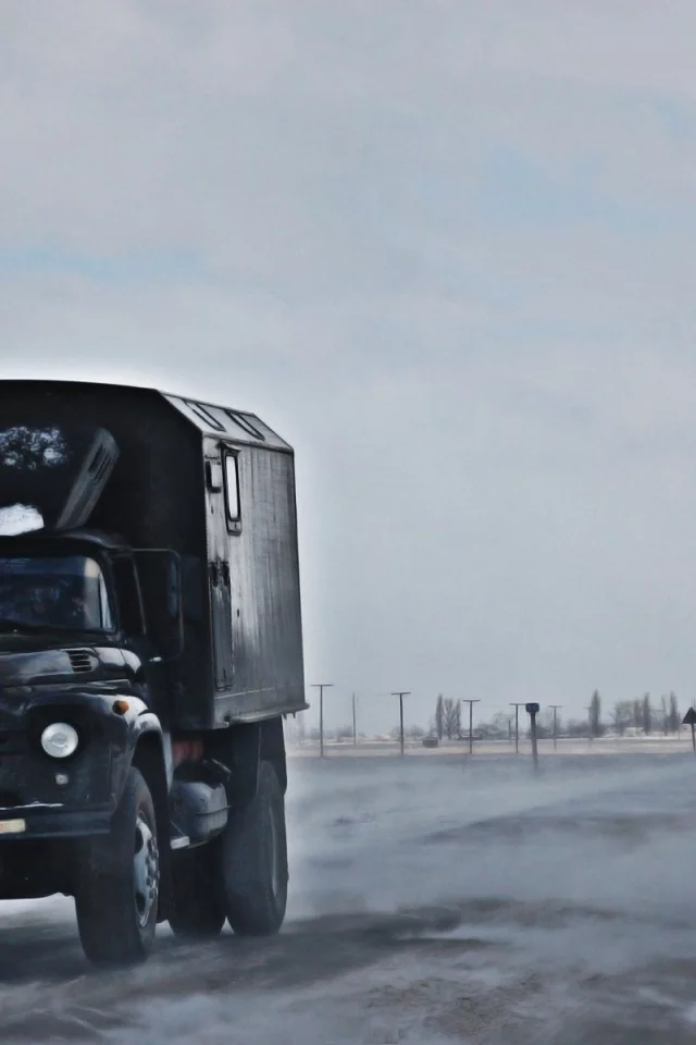 грузовик, зима, дорога, 130, позёмка, zil, зил, небо