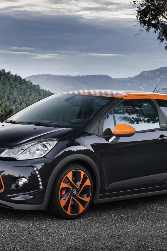 чёрный, ситроен, горы, дс3, небо, пейзаж, дерево, citroen, рэйсинг, ds3, racing