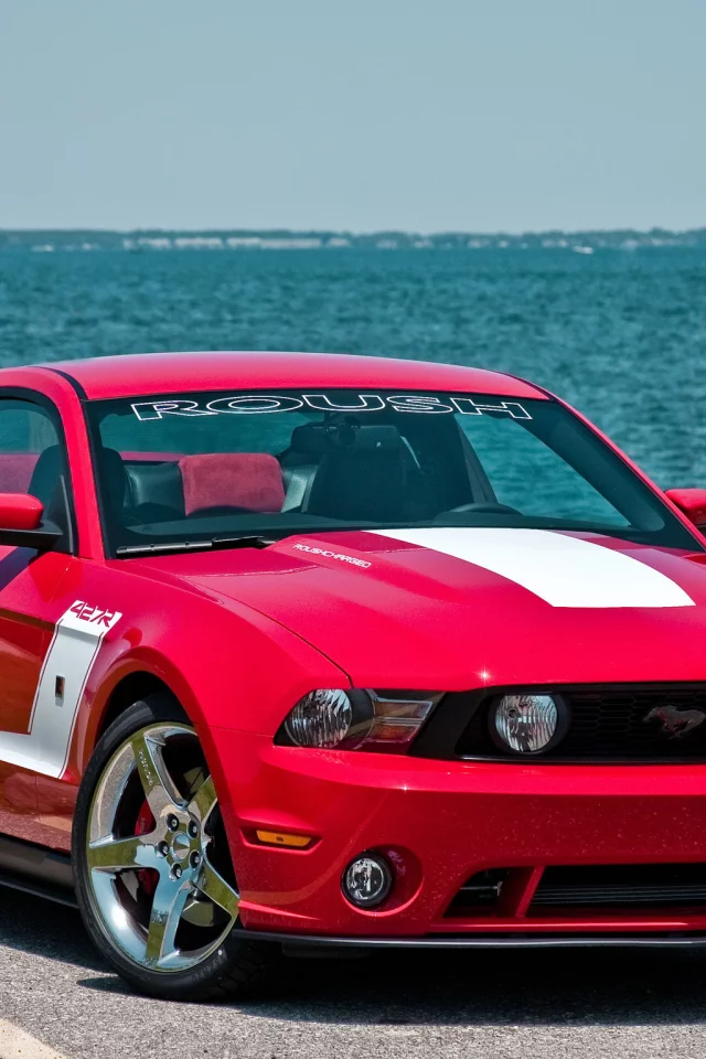 red, mustang, ford, 427r, roush, мускул кар, мустанг, muscle car, красный, море, форд