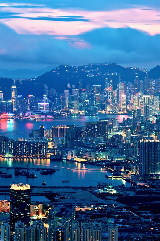 hong kong, вечер, огни