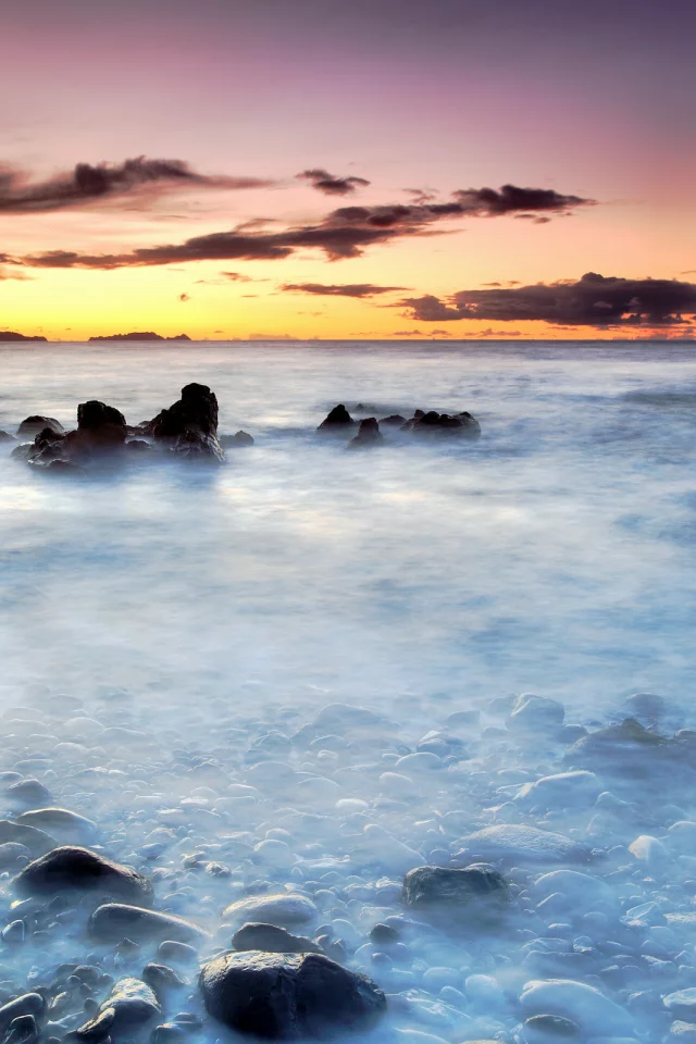 misty water, море, закат